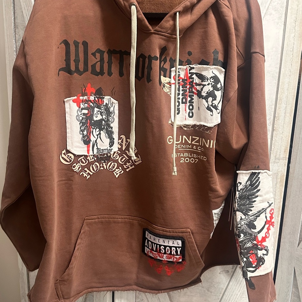 Warriorkin Brown Graphic Pullover Hoodie by